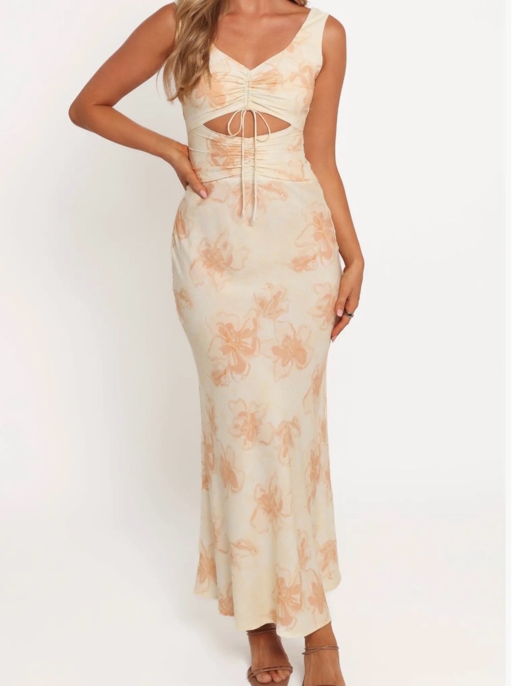 NWOT Petal & Pup Cream Maxi Dress with Peach Floral Print